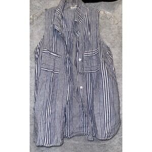 Just Living Blue White Stripe Sleeveless Button Up Shirt Women Size S